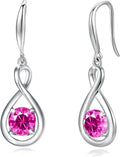 FANCIME Valentines Day Gift Dangle Drop Earrings 925 Sterling Silver Dainty Infinity Round Gemstone Birthstone Jewelry Birthday Gifts for Her Women