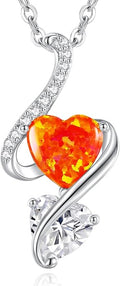 LOUISA SECRET 925 Sterling Silver Opal Birthstone Necklace, Unique Tiny Double Heart Pendant Jewelry, Engraved with "S925 I Love You" Best Birthday Gift for Women Wife Girlfriend Mom Her, Christmas Day Valentine's Day Anniversary Mother's Day