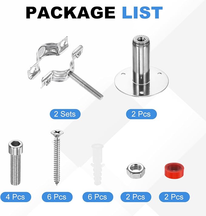 HARFINGTON 2 Set Wall Mount Ceiling Mount Pipe Supports 304 Stainless Steel - Image 3
