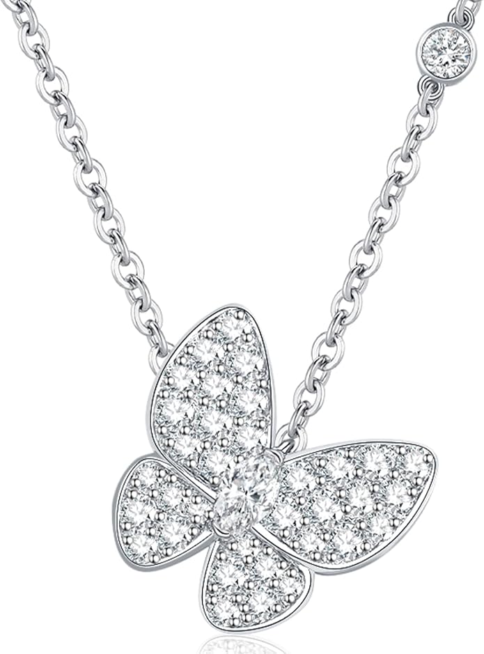Lab Grown Diamond Necklace, Solid 925 Sterling Silver with Round Cut, Fine Jewelry for Women Anniversary Birthday Valentine’s Day Gifts