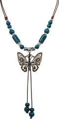 MINACHI Hippie Boho Colorful Ceramic Bead Butterfly Charm Pendant Y Necklace, Vintage Bohemian Statement Jewelry Gift for Women