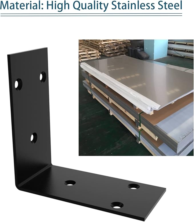 Black Stainless Steel Corner Bracket L Brackets Metal Corner Brace | 16Pcs - Image 2