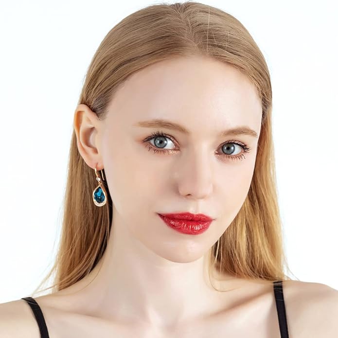 Austrian Crystal Halo Teardrop Hollow Drop Dangle Earrings for Women 14K Rose Gold Plated Hypoallergenic Jewelry Gifts