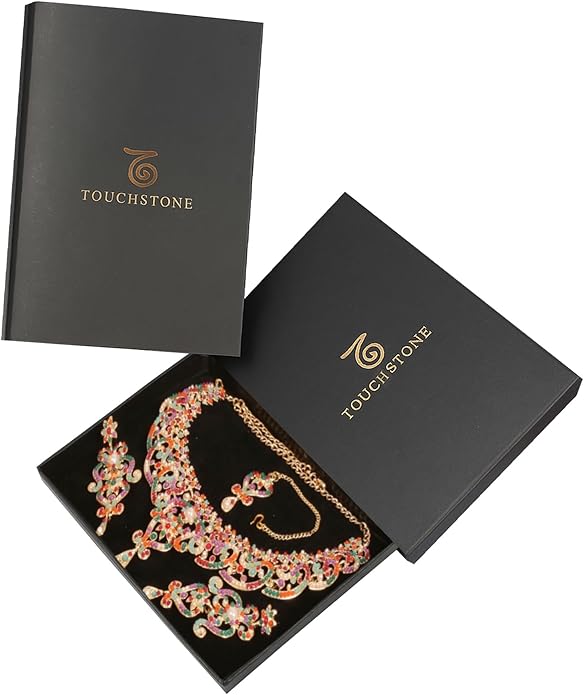 Touchstone Indian jewelry set for women bollywood gold jewellery wedding outfits necklace sets earrings bridal maang tikka fancy costume girls big desi accessories rhinestone in gold or silver tone