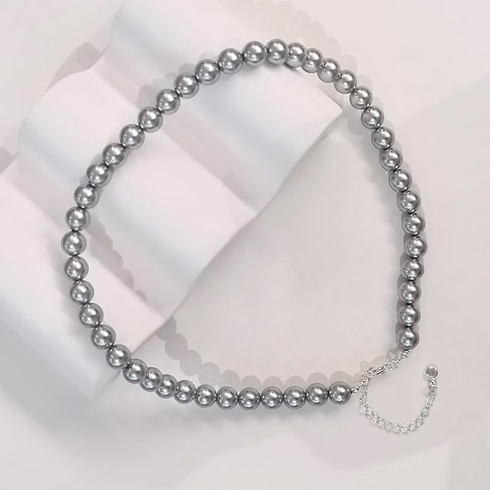 Zeffy Pearl Necklace 4MM/6MM/8MM Dainty Round Imitation Pearl Choker Necklace Wedding Pearl Necklace Delicate Jewelry for Women Simple Bridesmaid Jewelry Gifts