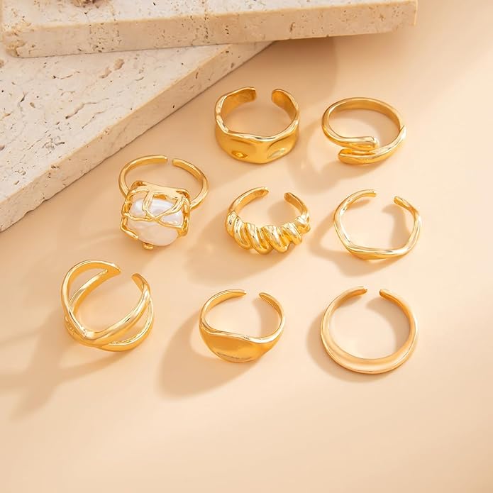 Chunky Gold Rings for Women Rhinestone Stackable Knuckle Ring Set Open Adjustable Statement Ring Set Dainty Crown Cross Midi Rings Fashion Jewelry Gift for Women