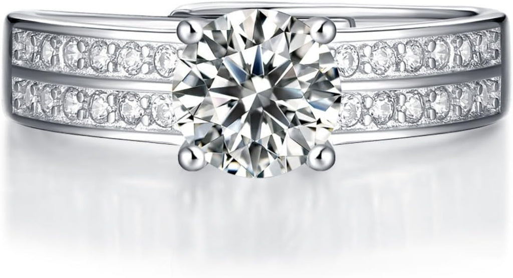 S925 Sterling Silver Adjustable Anniversary Rings for Women,1 Carat Diamond Ring D-color VVS1,Stylish Engagement Gifts for Your Loved One