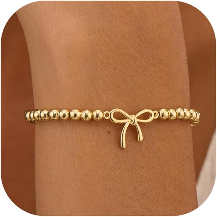 Valentines Day Gifts for Women Her - Beaded Stretch Handmade Ball Bracelets Cute Charm Bracelet Dainty Stackable Cross Heart Bow Wave CZ Jewelry Gifts Trendy Stuff