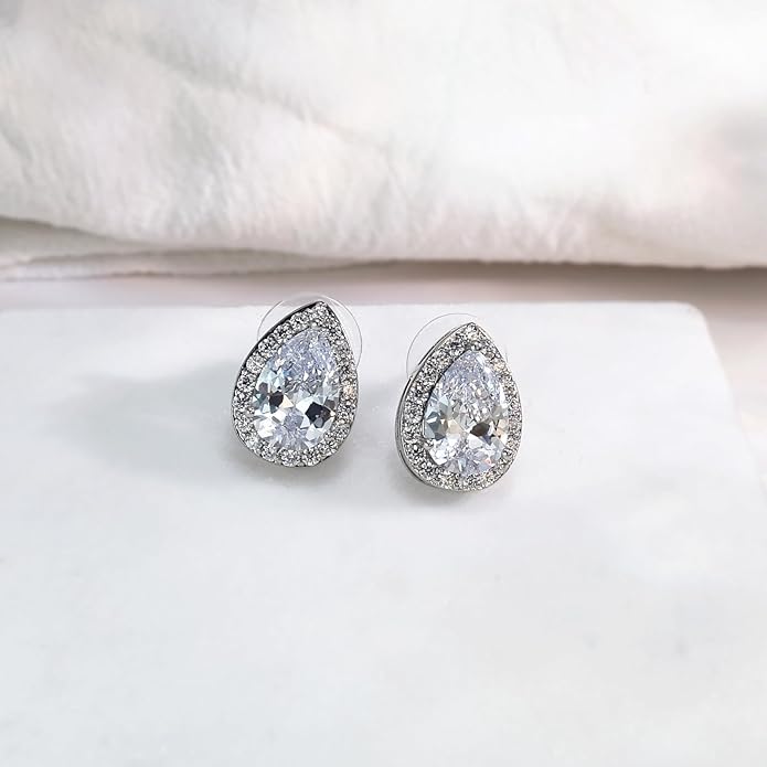 UDYLGOON Imitation Cubic Zironia Diamond Teardrop Earrings Necklace Bracelet Jewelry Set For Bride Bridesmaids Bridal Wedding Party Prom Jewelry Gift