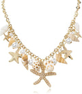 Gold Sea Shell Necklace Layered Charm Necklace for Women Boho Summer Seashell Beach Starfish Necklaces 14k Pearl Chain Surfer Jewelry Beach Vacation Essentials