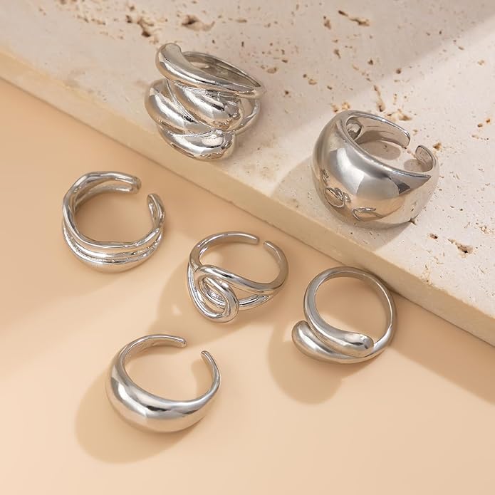 Sora Tuki Rings for Women Chunky Rings Set Adjustable Stackable Ring for Women Bold Thick Statement Ring Trendy Chunky Jewelry