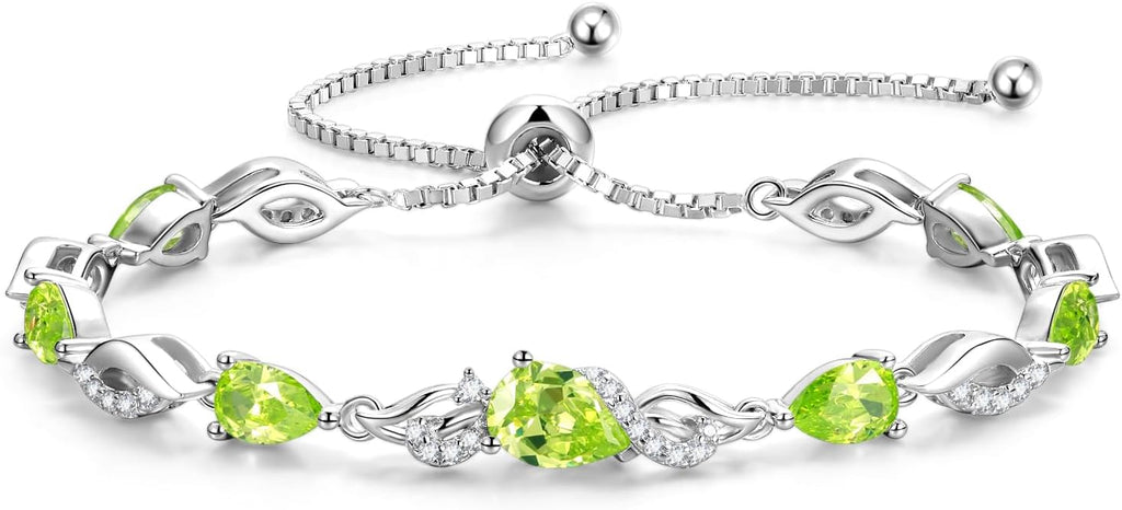 FANCIME Birthstone Teardrop Tennis Bracelet for Women, Sterling Silver 9x7mm main Gemstone Bolo Adjustable Chain Bracelet Fine Jewelry Birthday Gifts for Women Mom Wife Her