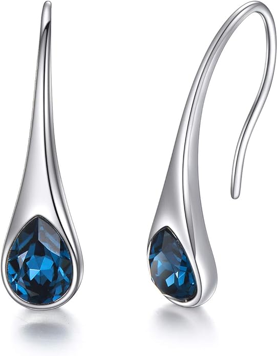 925 Sterling Silver Small Pear-Shaped Modern Style Hook Earrings with Crystals from Austria