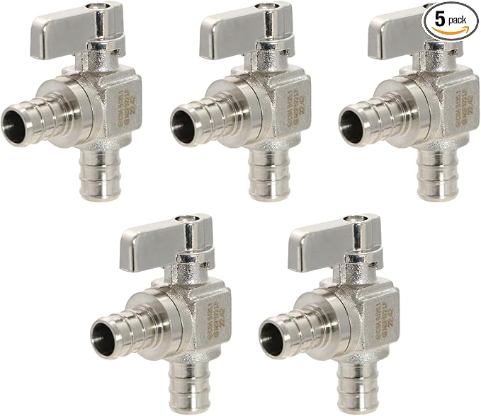 5 Pack XFITTING 1/2 Inch Pex Mini Angle Ball Valve, Barb Crimp, Full Port by XFITTING