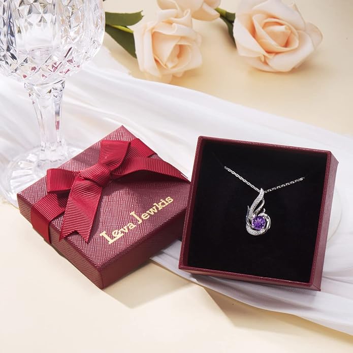 Birthstone Necklace for Women 925 Sterling Silver Phoenix Charm Necklace Birthday Anniversary Christmas Fine Jewelry Gifts for Women Mother Her, Adjustable Chain