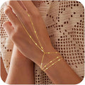 Yoosteel Hand Chain Bracelet for Women - Valentines Gifts Dainty 14K-Gold-Plated Finger Ring Hand Chains Layered Trendy Link Bracelets Jewelry Gift for Women
