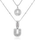 Initial Letter Necklace for Women 14k White Gold Silver Plated Dainty Necklaces Trendy Chunky Custom Layered Necklace Set Personalized Round Circle Zirconia A-Z Letter Chain Pendant Jewelry Gift