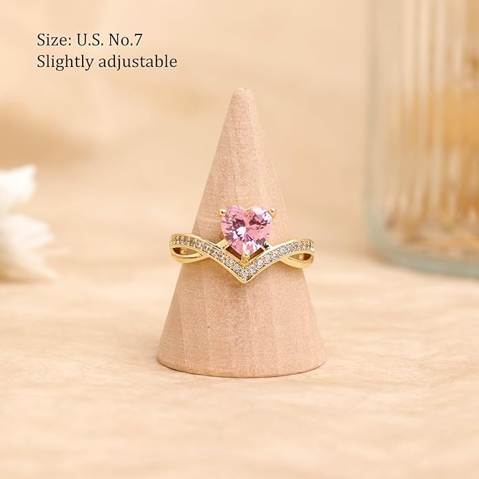 Jean Beau Gold Heart Adjustable Rings for Women, Trendy Elegant Sparkly Cubic Zirconia Ring Wedding Prom Valentine Fashion Accessories Jewelry Gift