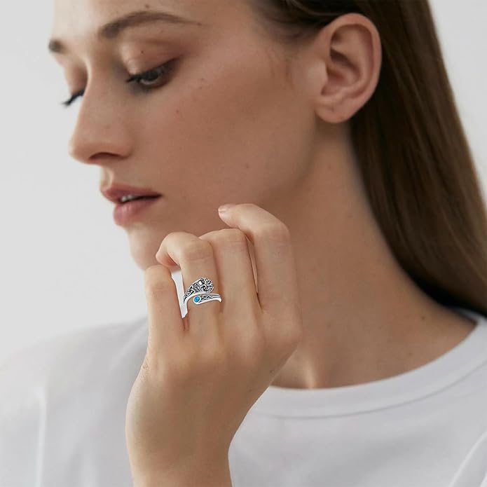 PELOVNY Spoon Rings for Women 925 Sterling Silver Vintage Cross Tree of Life Turquoise Adjustable Thumb Rings Jewelry Gifts for Women Men