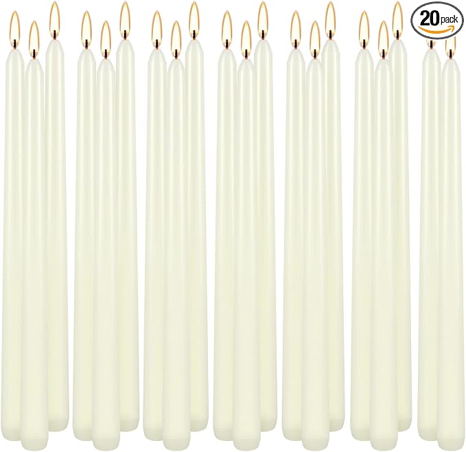 Howemon 20 Pack Ivory Taper Candles 12 Inch Tall 3/4 Inch Thick Burn 10 Hours by Howemon