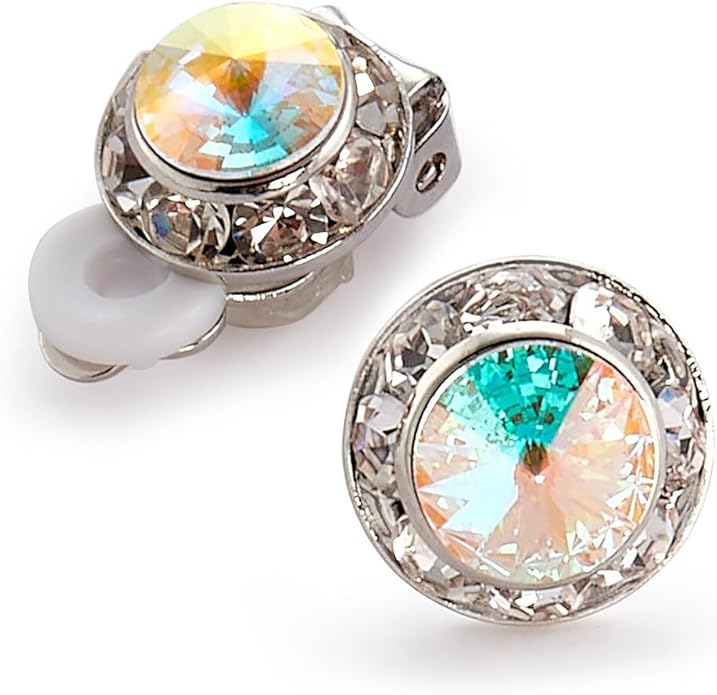 | Crystal Clear and Crystal AB Rhinestone Clip On or Pierced Earrings for Dance, Pageant, Prom, Performance, Wedding
