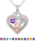 Iefil Valentines Day Gifts for Her - 925 Sterling Silver Double Heart Birthstone Necklace for Women, Anniversary Birthday Gifts for Wife I Love You Gift Couple Sitting Hugging Each Other Jewelry Gift