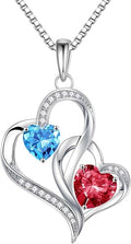 Iefil Valentines Day Gifts for Her - 925 Sterling Silver Double Birthstone Necklace, Heart Necklaces for Women, Anniversary Birthday Gifts, Personalized Jewelry Gift for Wife Mom Girlfriend