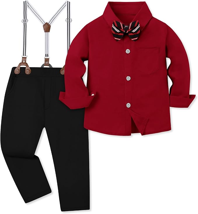 nilikastta Boy Suit Toddler Boy Outfit Boy Dress Shirt with Bowtie/Suspender Pants Gentleman Wedding Outfits 1-10 Years