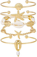 Shell Bracelet Seashell Boho Beaded Stretch Bracelets for Women Summer Beach Bracelets Starfish Charm Bracelet Stackable Gold Plated Bracelets Set for Women
