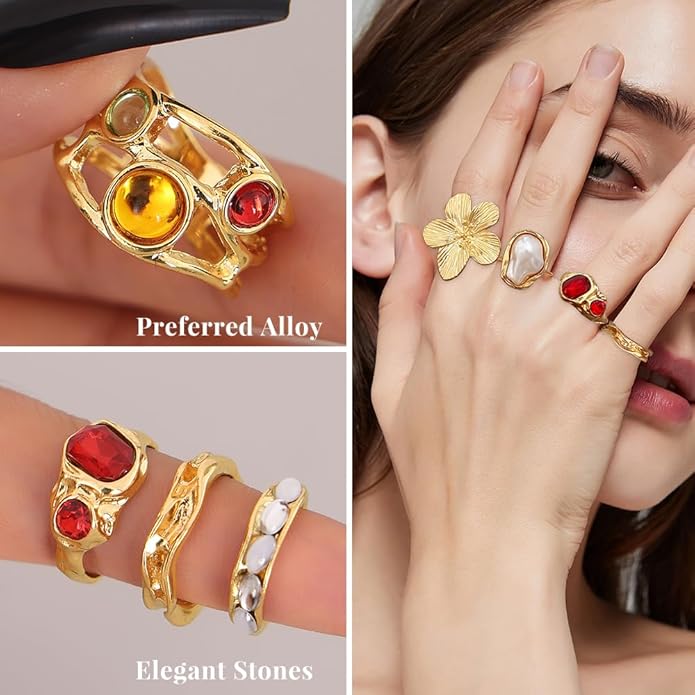 KISS WIFE Goldenen Silvery Black Kunckle Rings Set for Women, Dainty Simple Trendy Cute Stackable Finger Rings Pack, Perfect for Stacking Layering on Thumb and Knuckle, Mixed Size, Jewelry Gift