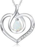 AGVANA Valentines Day Gifts Heart Birthstone Necklace for Women Sterling Silver Genuine or Created Gemstone Forever Love Pendant Necklace Fine Jewelry Anniversary Birthday Gifts for Women Mom Wife