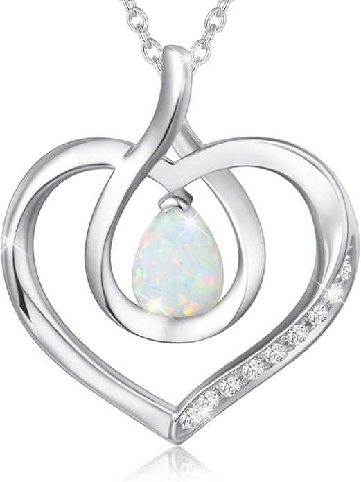 AGVANA Valentines Day Gifts Heart Birthstone Necklace for Women Sterling Silver Genuine or Created Gemstone Forever Love Pendant Necklace Fine Jewelry Anniversary Birthday Gifts for Women Mom Wife