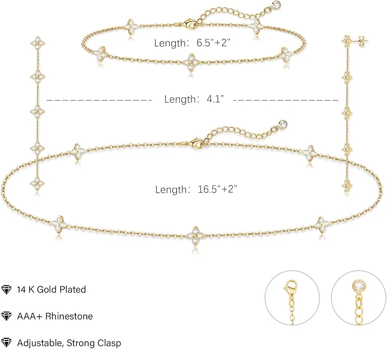 Tennis Necklace Bracelet for Women, Dainty Sterling Sliver Choker Necklace Crystal Link Bracelet Stud Earrings for Women Wedding Jewelry for Bride Jewelry Set Accessories