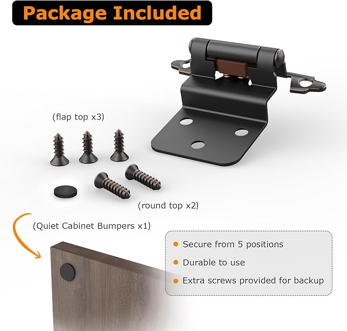3/8 Inch Inset Cabinet Hinges, 3 Pairs Self Closing Flush Face Mount Hinges - Image 6