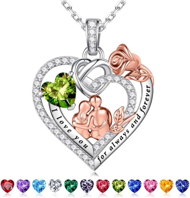 Iefil Valentines Day Gifts for Her - 925 Sterling Silver Birthstone Heart Necklace for Women, Anniversary Birthday Gifts for Wife Girlfriend Mom