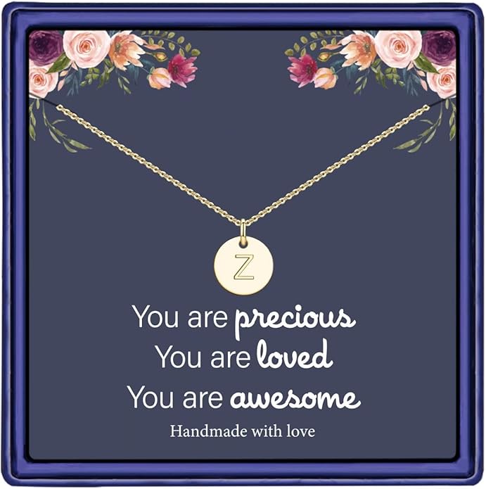 Hidepoo Valentines Gifts for Kids Teen Girls Women - 14K Gold Plated/Rose Gold Plated/S925 Sterling Silver Disc Initial Necklaces for Girls Jewelry Birthday Valentines Gifts for Kids Girl Teens Women