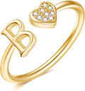 Valentines Day Gift Initial Rings for Teen Girls - S925 Heart Sterling Silver Rings for Teen Girls | 14K Gold/Rose Gold/Sterling Silver Plated Ring for Girls Kids Women Ring for Teenager Girls Gifts Adjustable, No Tarnish, Hypoallergenic