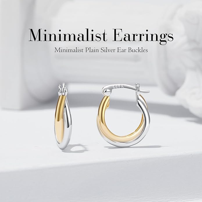 WOSTU 14K Gold Plated Two-Tone Oval Hoop Earrings for Women, Water Drop Design Lightweight Huggie Earrings,925 Sterling Silver Posts Double Drop Chunky Hoops Hypoallergenic Ear Buckles