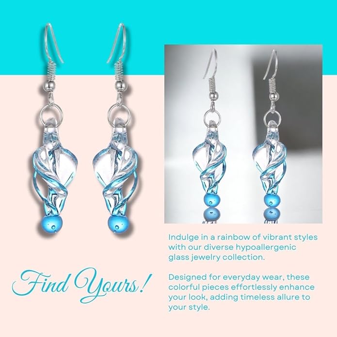 BESHEEK Handmade Earrings Murano Glass Inspired Unique Blue Purple Black Tornado Twirl Glass Dangle Drop Earrings for Women Hypoallergenic Earrings Jewelry