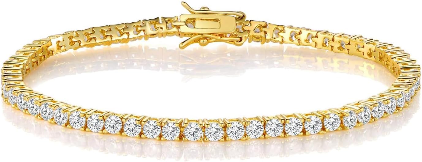 Gemsme 18K White Gold Plated Tennis Necklace/Bracelet/Earrings/Band Ring Sets Hypoallergenic Jewelry Pack of 4