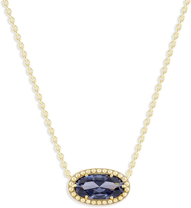 Belacqua Gemstone Necklace in 14K Gold Plated Sterling Silver, Oval Pendant Size 6 * 12mm, 15" Cable Chain with 2" Extender, Spring Ring Clasp, Dainty Birthstone Necklace for Women, Gift Box Included