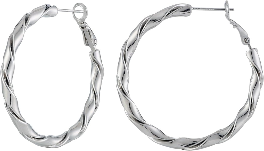 14k Gold Plated Hoop Earrings for Women, 925 Sterling Silver Posts Thick Twist Hypoallergenic Chunky Large Earrings 20mm 30mm 40mm 50mm