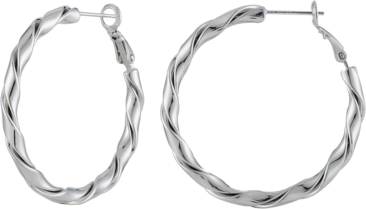 14k Gold Plated Hoop Earrings for Women, 925 Sterling Silver Posts Thick Twist Hypoallergenic Chunky Large Earrings 20mm 30mm 40mm 50mm