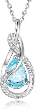 FANCIME TimelessTie Birthstone Necklace for Women White Gold Plated Sterling Silver Ribbon Design Jewelry Knot Pendant Fine Jewelry Gemstone Birthday Graduation Anniversary Valentines Day Gifts for Women Wife Mother Her