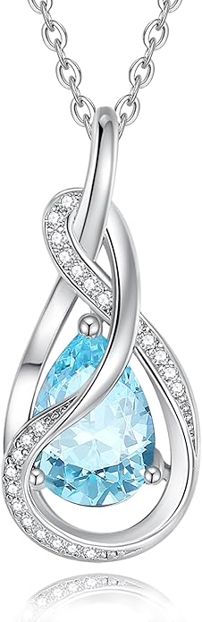 FANCIME TimelessTie Birthstone Necklace for Women White Gold Plated Sterling Silver Ribbon Design Jewelry Knot Pendant Fine Jewelry Gemstone Birthday Graduation Anniversary Valentines Day Gifts for Women Wife Mother Her