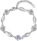 Personalized Simulated Birthstone Bracelets Adjustable Rose Flower Chain Charm Bracelet with 1-5 Name Initial Engraved for Women Mom Christmas Gifts