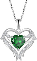 FJ Heart Angel Wings Pendant Necklace 925 Sterling Silver Birthstone Jewelry Gifts for Women