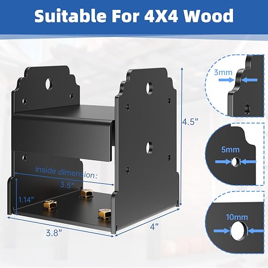 4x4 Post Base, Concealed Fastener Concrete Post Anchor, Elevated Post Base | - Image 4