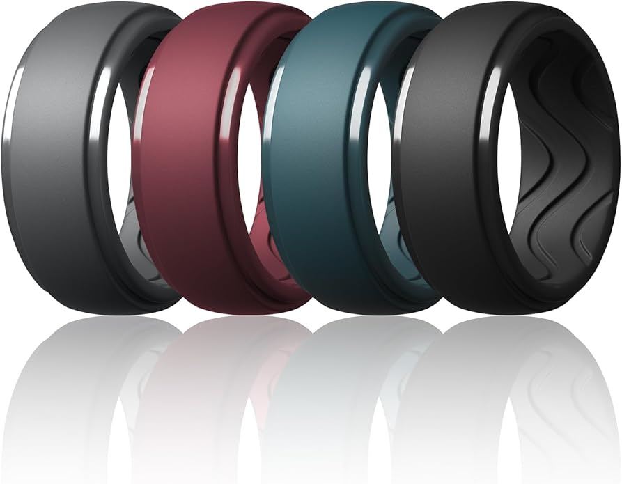 Egnaro Men's Silicone Rings 10mm Wide 2.5mm Thick, Rubber Wedding Bands with Inner Arc Ergonomic Breathable Design, 1/4/5/7 Variety Multipack