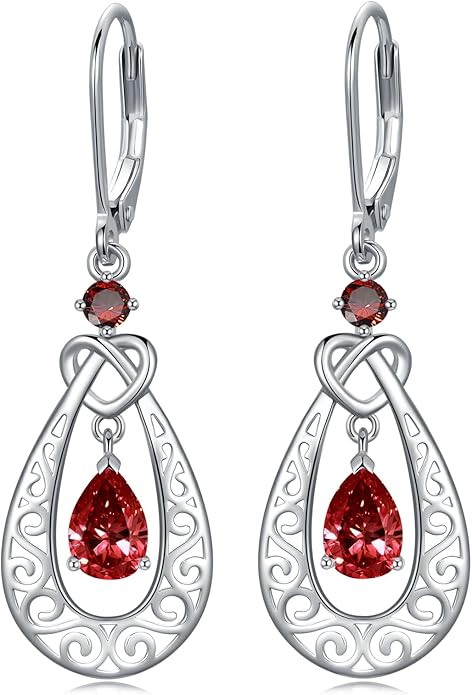 Teardrop Birthstone Dangle Drop Earrings Sterling Silver Infinity Filigree Leverback Earrings, Infinity Love Birthday Anniversary Valentines Day Gifts for Her Women Mom Wife